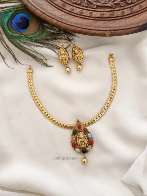 Navarathna Stone Lakshmi Pendant Necklace