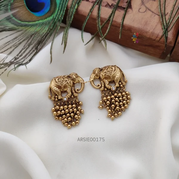 Beautiful Elephant Gold Drop Earrings