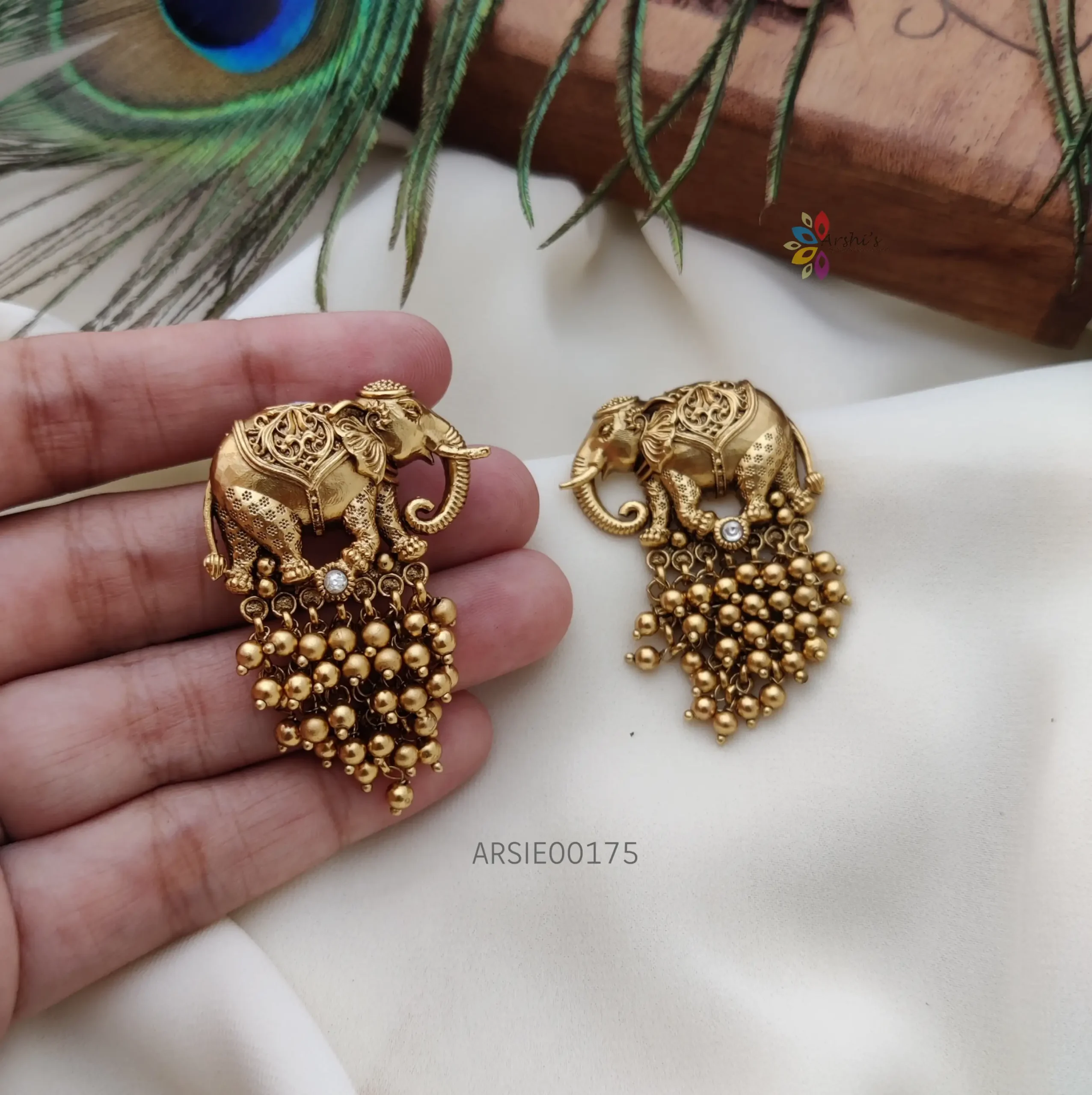 Beautiful Elephant Gold Drop Earrings