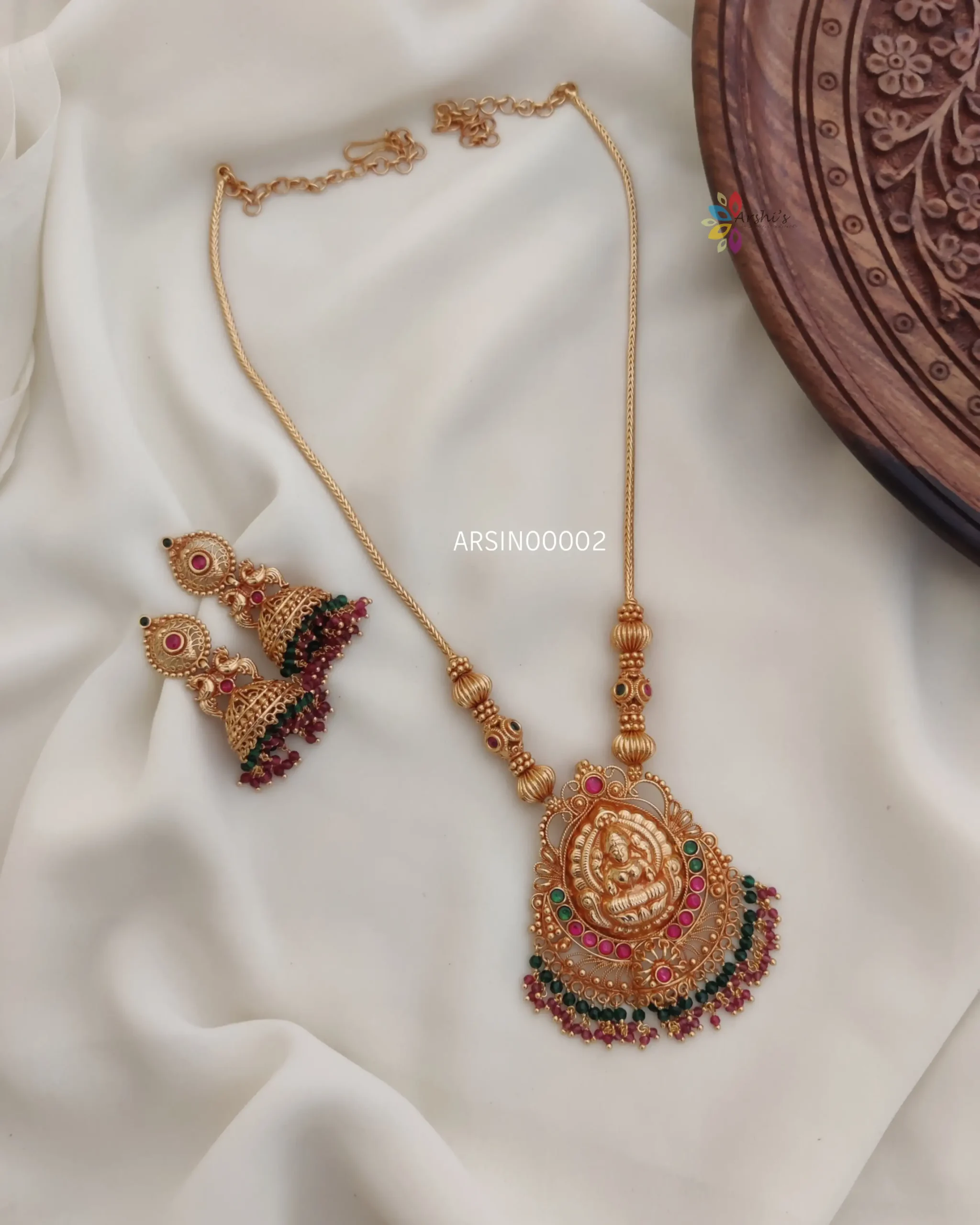 Traditional Crystal Bead Lakshmi Necklace