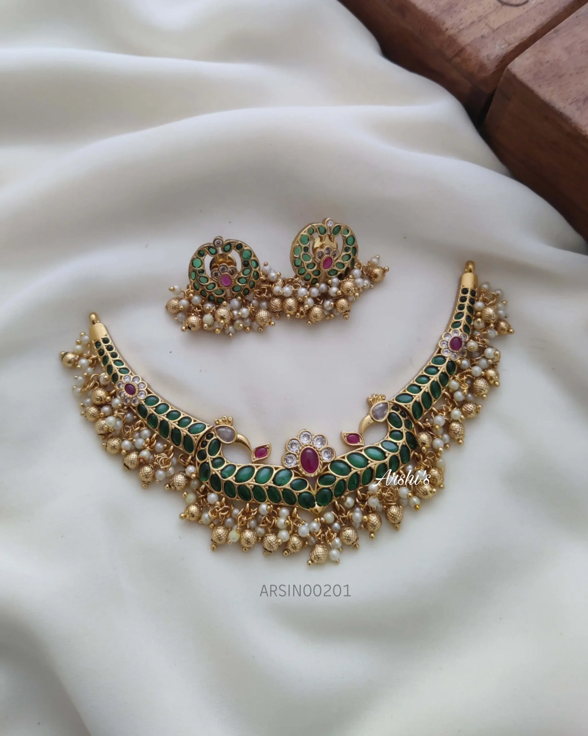 Bridal Peacock Gold Drop Necklace