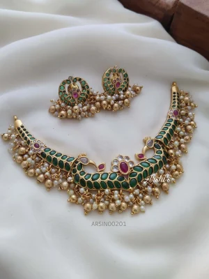 Bridal Peacock Gold Drop Necklace