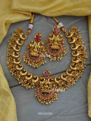 Antique Lakshmi Pendant Peacock Design Necklace