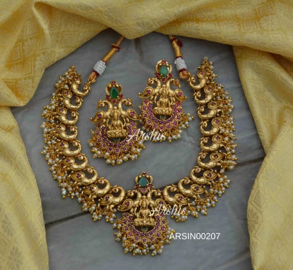 Antique Lakshmi Pendant Peacock Design Necklace