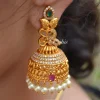 AD Stone Matte Peacock with Pearl Jhumka