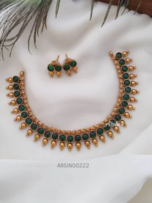 Gold Drop Green Stone Necklace