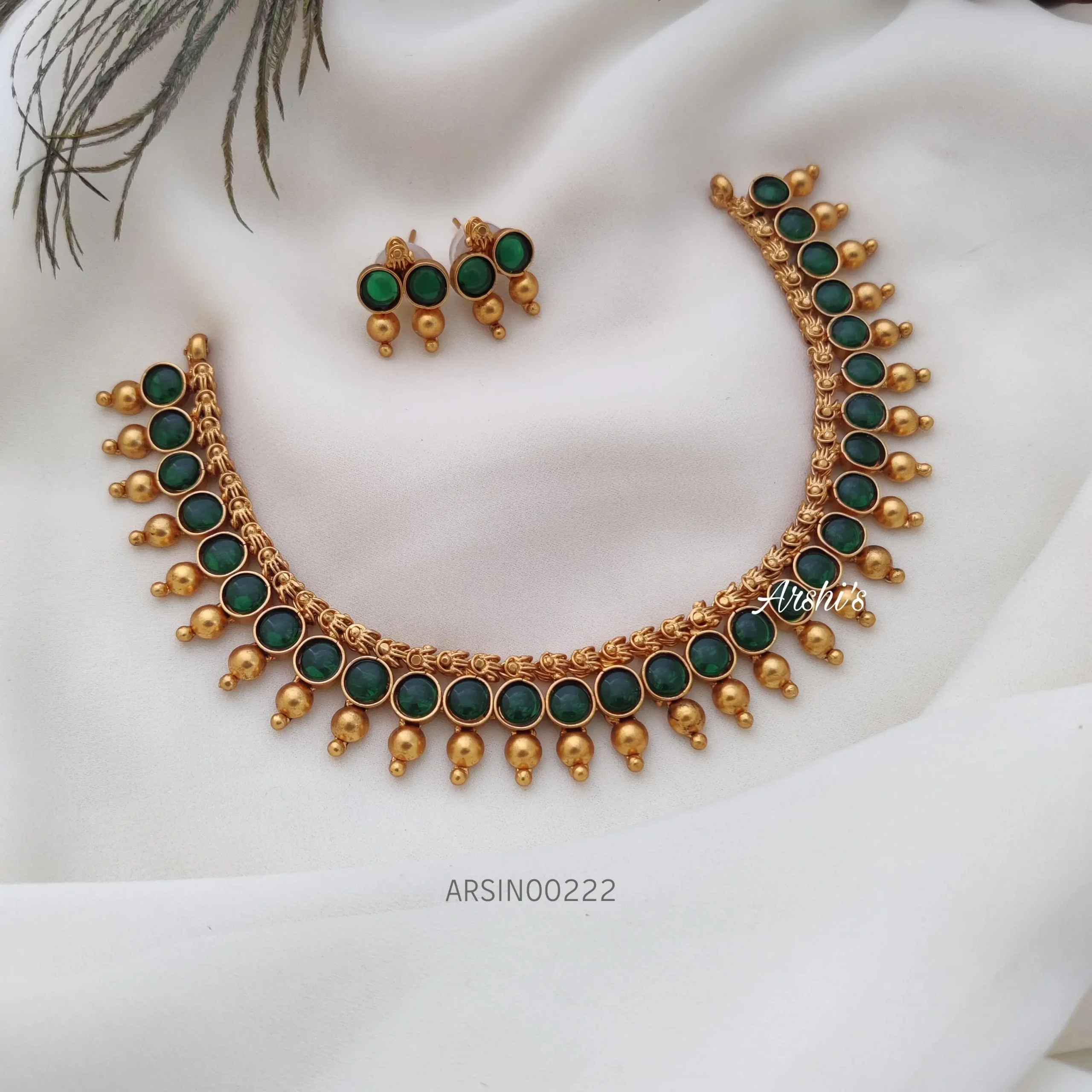Gold Drop Green Stone Necklace