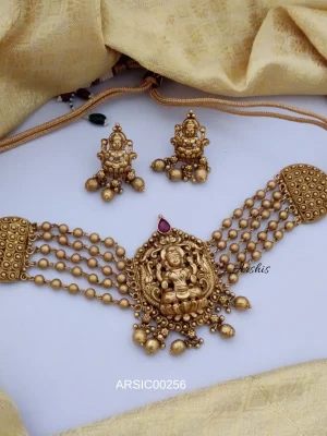 Five Layer Gold Bead Temple Lakshmi Choker