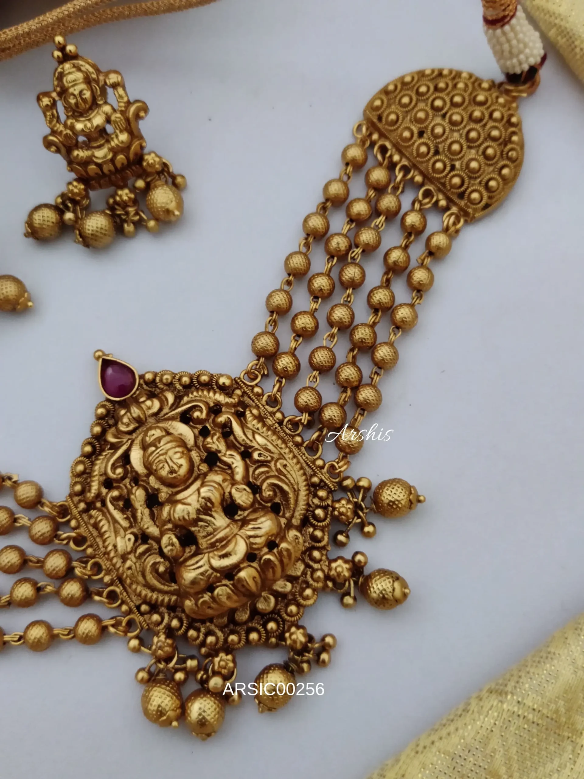 Five Layer Gold Bead Temple Lakshmi Choker
