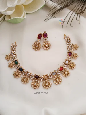 Elegant AD Navarathna Stone Necklace