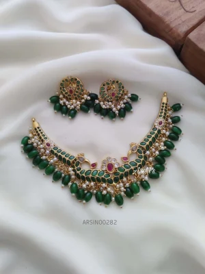 Peacock Green Bead Bridal Necklace