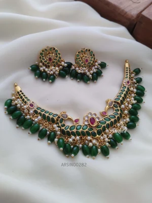 Peacock Green Bead Bridal Necklace