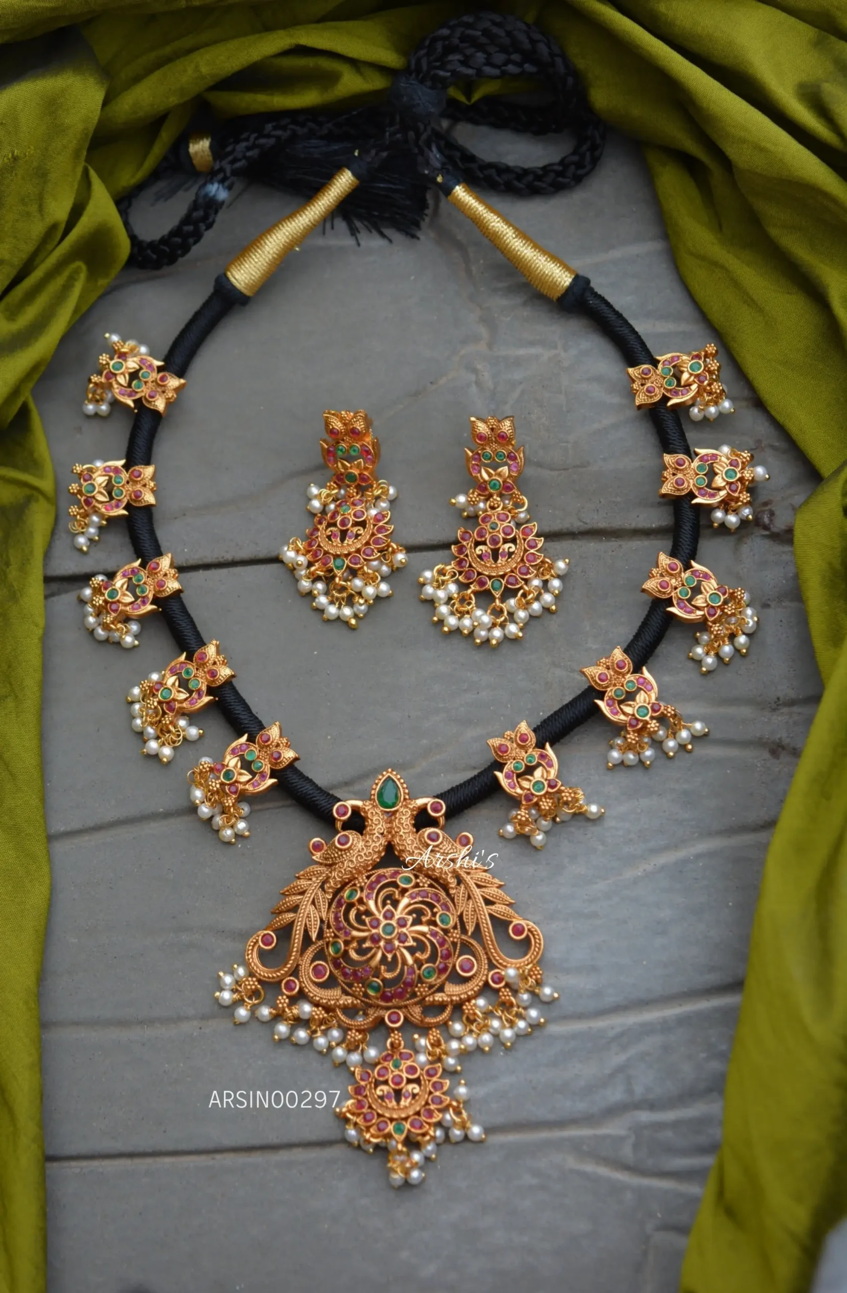 Beautiful Black Thread Matte Peacock Pendant Necklace