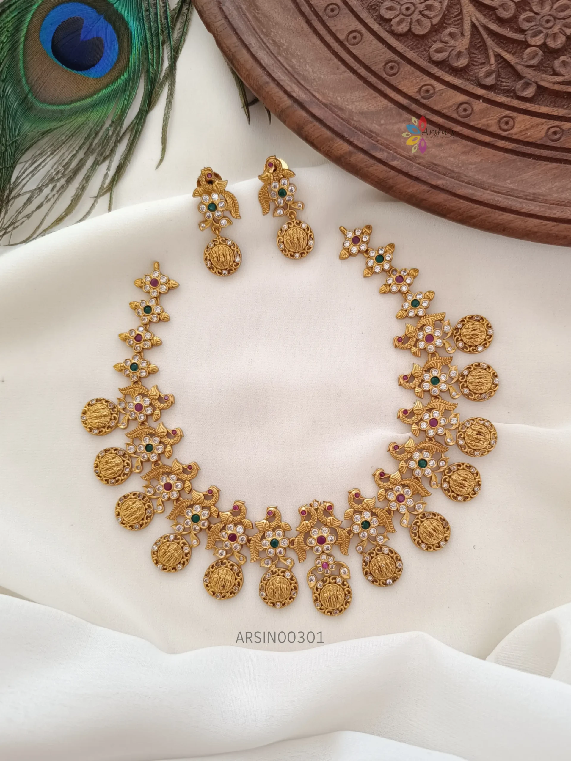 Matte AD Ramparivar Necklace With Earrings