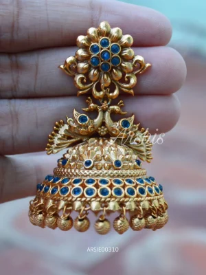 Bridal Gold Bead Antique Peacock Jhumka