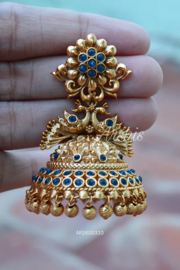 Silver temple engraved jhumka, bridal temple jewellery :SKU6166