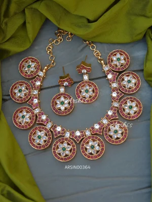 Traditional Red And White Stone Coin Necklace