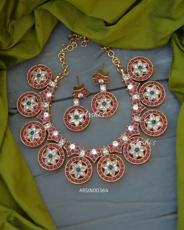Traditional Red And White Stone Coin Necklace