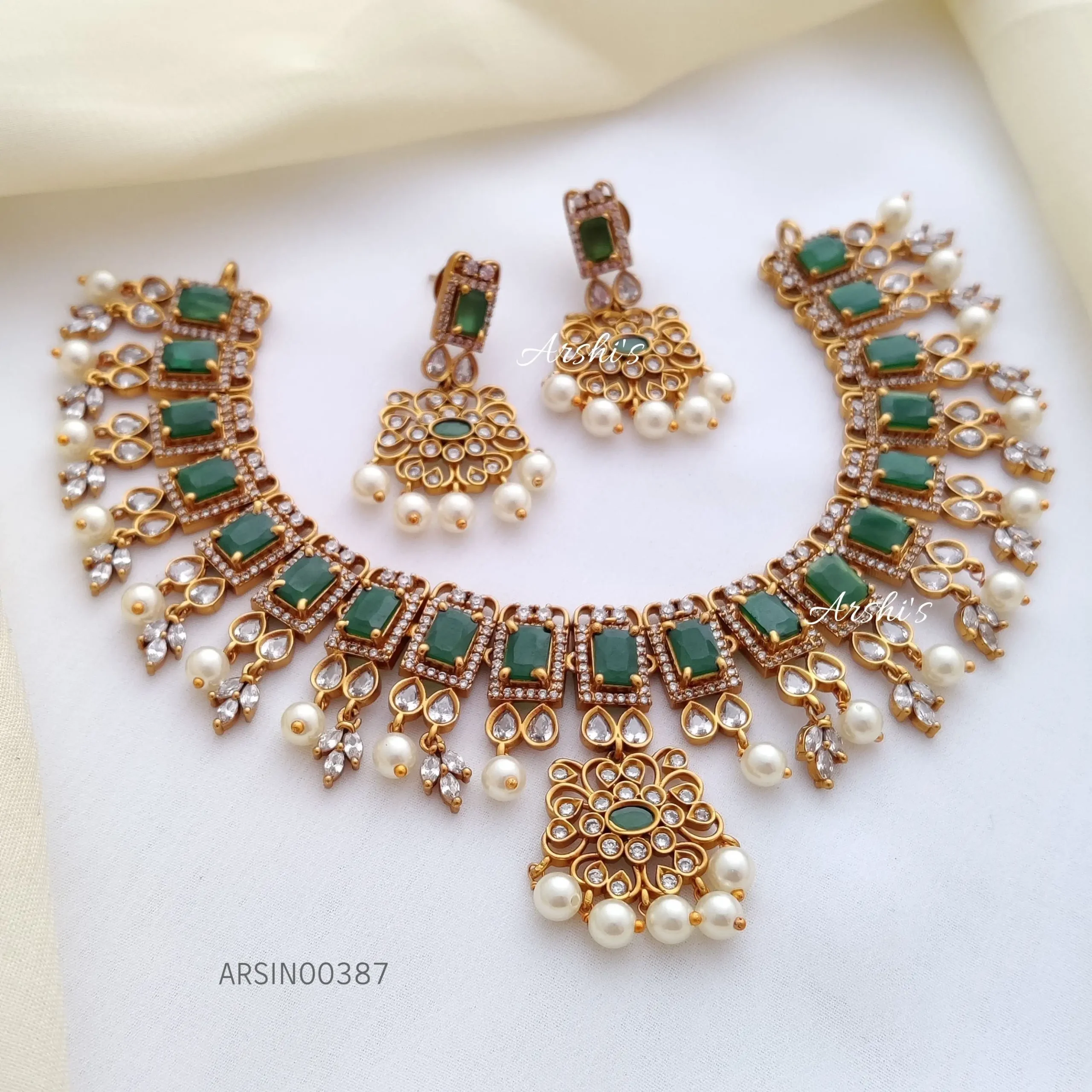 Elegant AD Green Stone Necklace