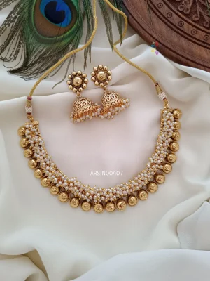 Pearl with Gold Ball Necklace