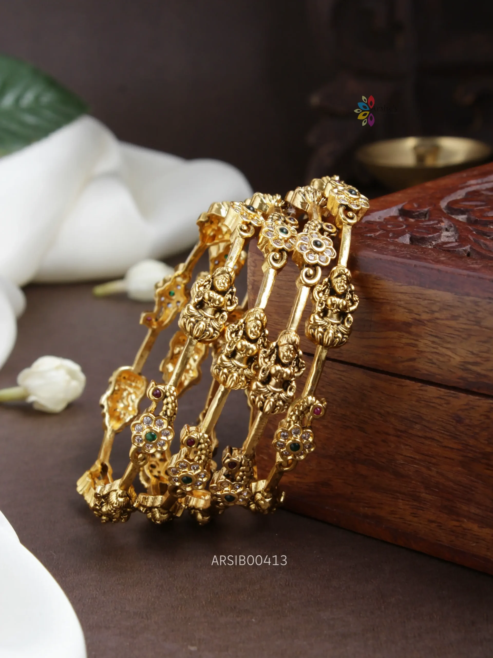 Temple and Flower Design Bangles