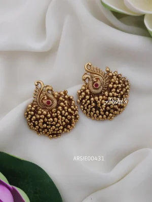 Cluster Peacock Gold Pearl Earrings
