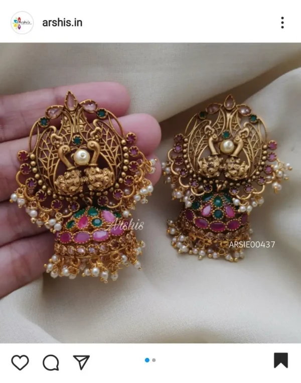 Real Kemp Red,Green Stones,With Pearls 4 Layer Jumka&Flower Design Gold  Finished Earrings Buy Online