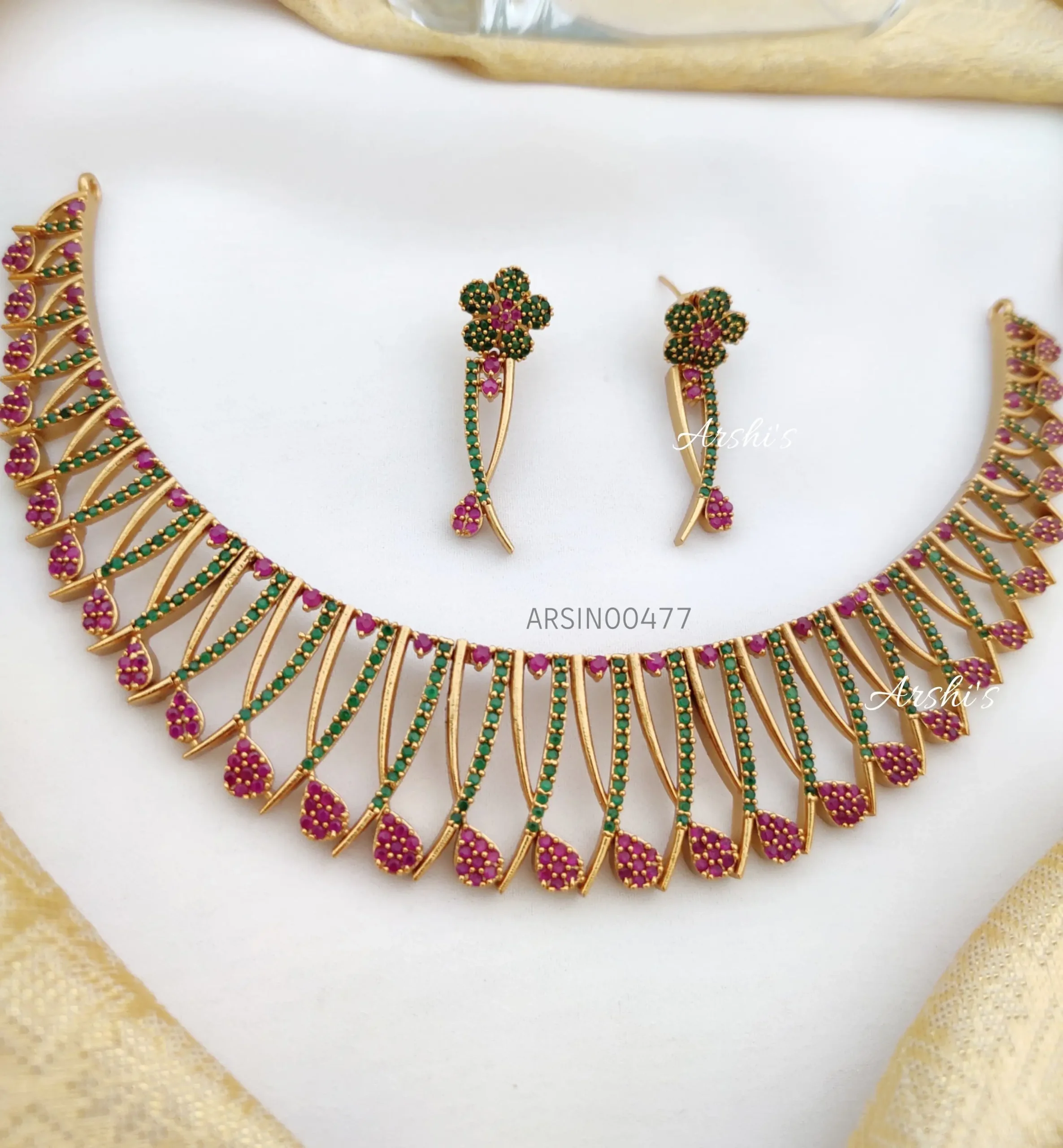 Stunning Red and Green AD Stone Necklace