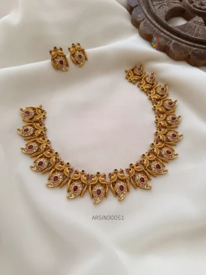 Traditional mango peacock AD necklace