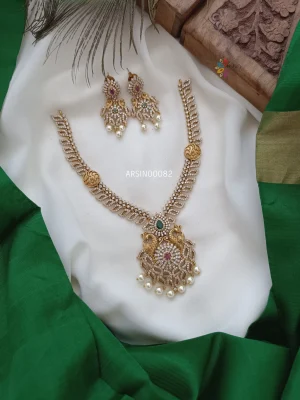 Trendy diamond alike peacock AD necklace