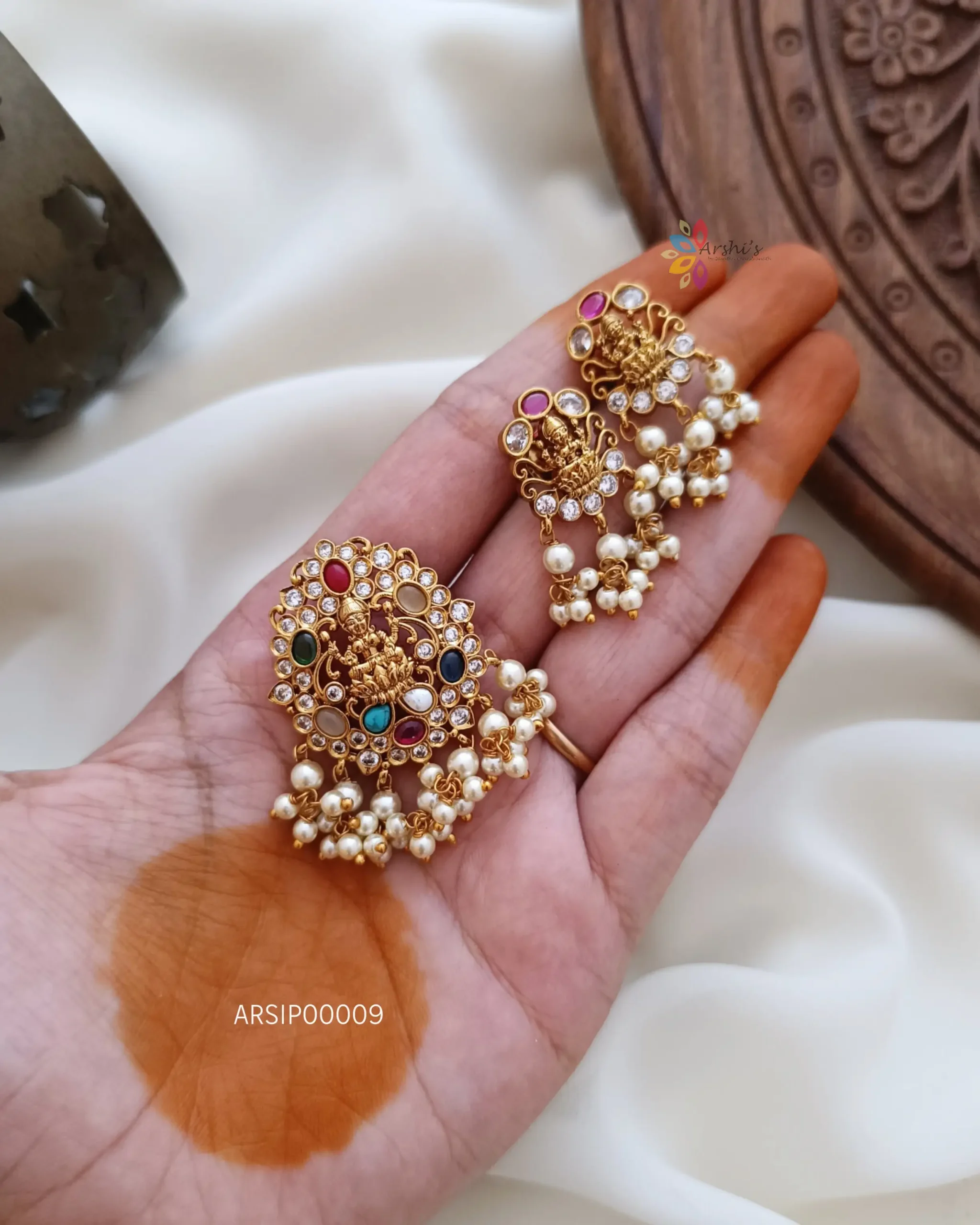 Traditional lakshmi multi stone pearl pendant