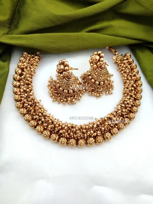 Antique Gold Cluster Bead Necklace