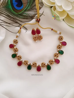 Red and Green Gold Ball Necklace