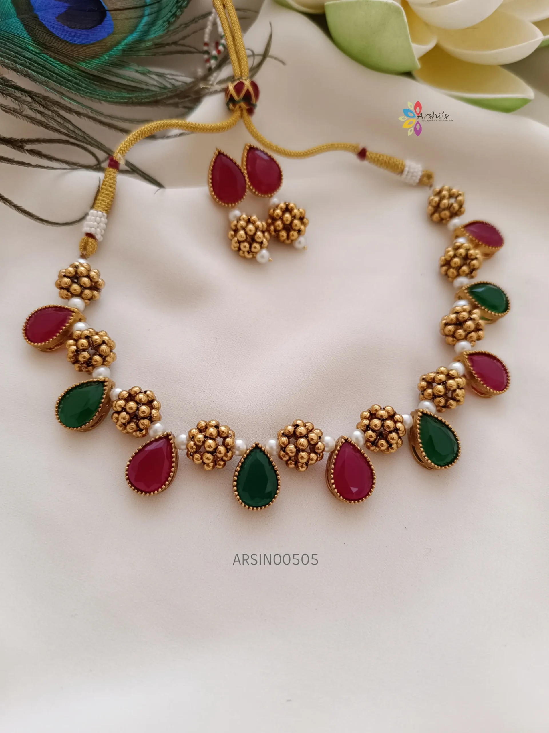 Red and Green Gold Ball Necklace