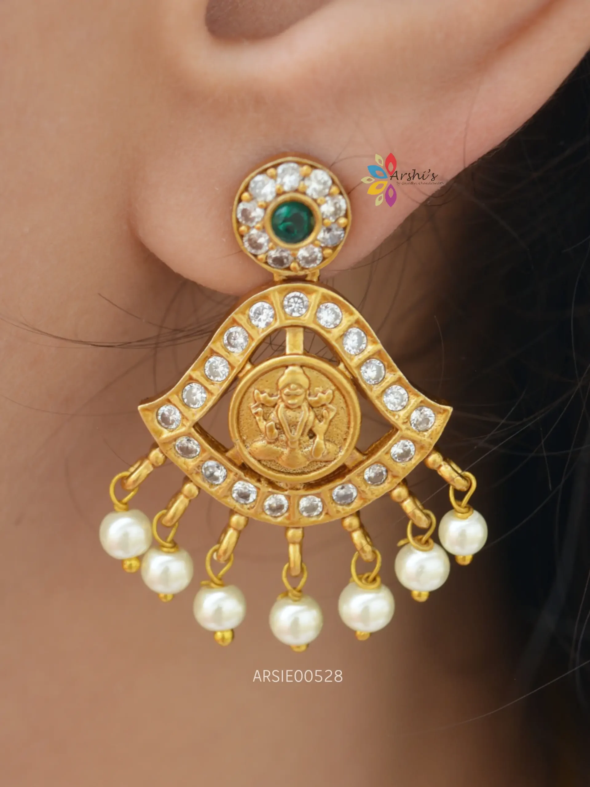 Lakshmi Coin with AD Stone Earrings