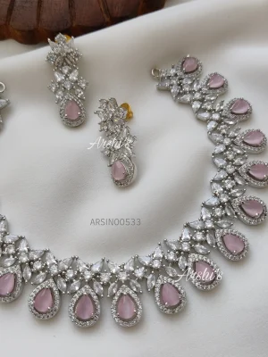Trendy Pale Pink Rodium Polish Necklace