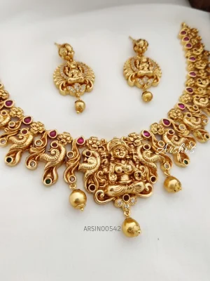 One Gram Gold Lakshmi Peacock Necklace