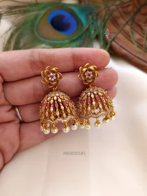 Flower Design AD Stone Earrings