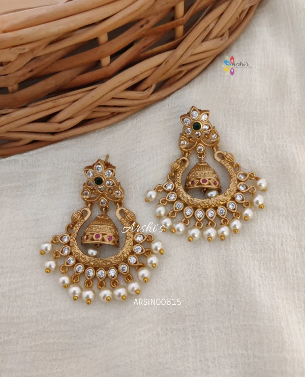 Adorable Chandbali Earrings With Pearls