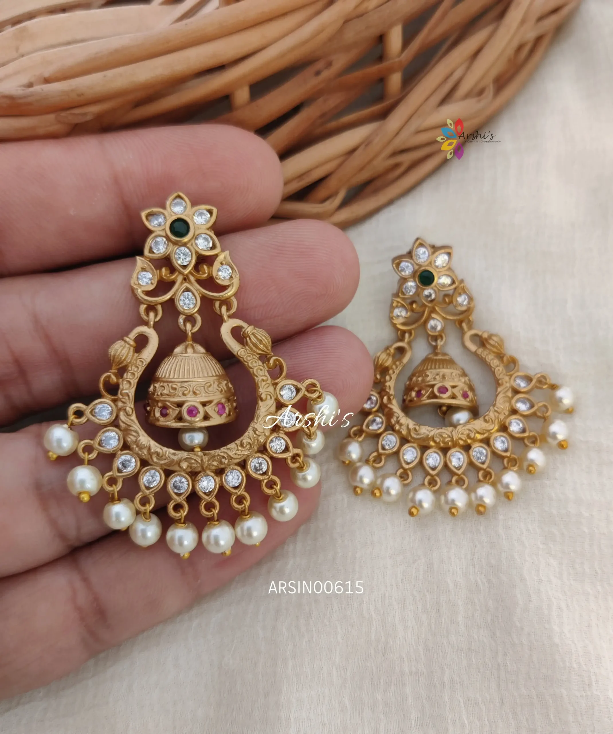 Adorable Chandbali Earrings with Pearls