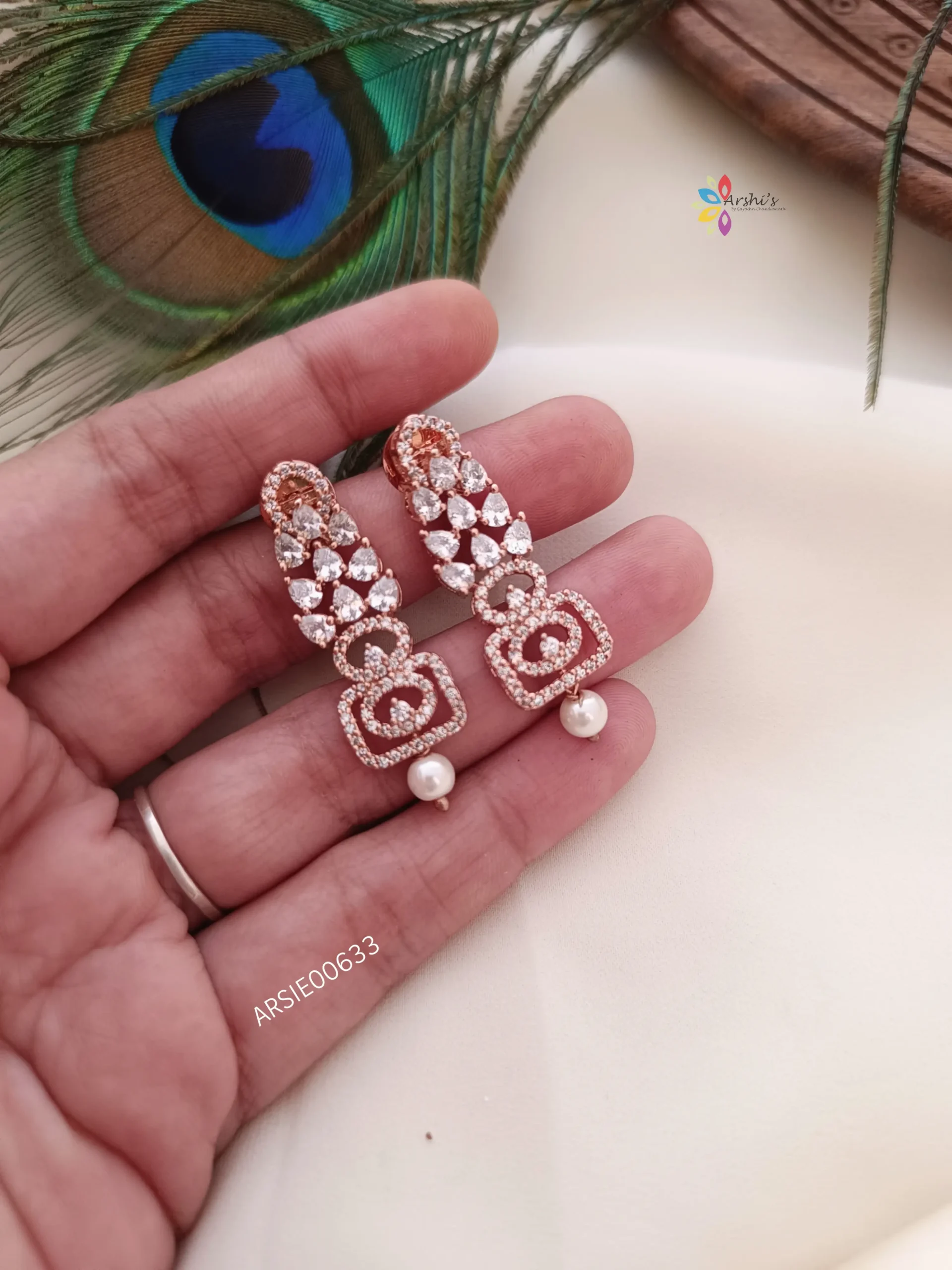 Simple AD Stone Pearl Drop Earrings