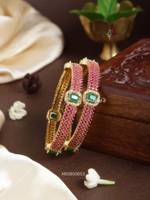 Beautiful Ruby And Green AD Bangles