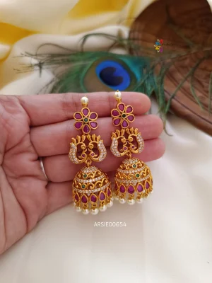 Flower Design AD Stone Jhumka