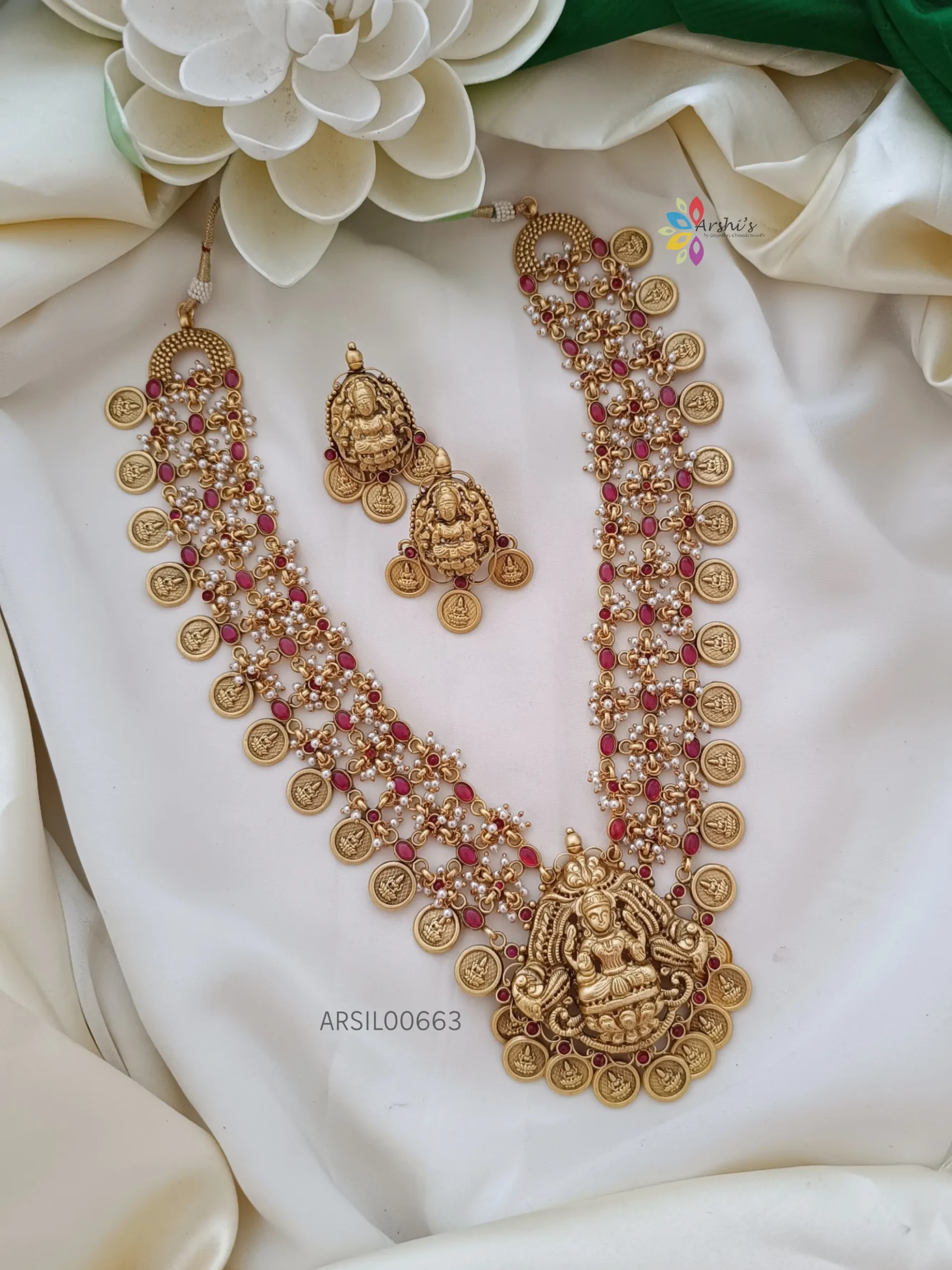Bridal Lakshmi Pendant Kasumalai Long Necklace