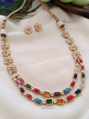 One Gram Gold Navarathna AD Necklace