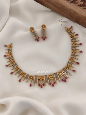 Trendy Flower Design AD Necklace