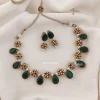 Green Stone Gold Ball Necklace