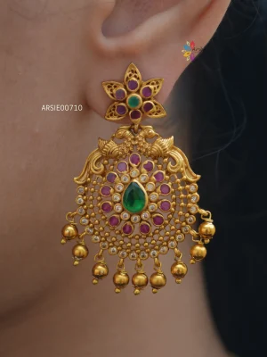 Gold Bead Multi Stone Chandbali Earrings