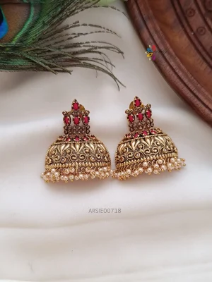 Traditional Red Stone Half Jhumka