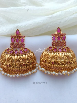 Traditional Pink Stone Half Jhumka